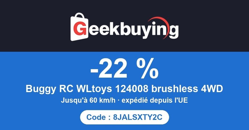 Cupon -22,72 % sur le buggy RC WLtoys 124008 brushless 4WD (60 km/h) - Geekbuying.com