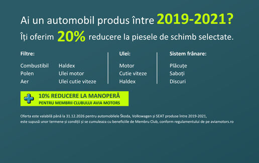20% REDUCERE la piesele de schimb selectate pentru automobilele 2019 - 2021