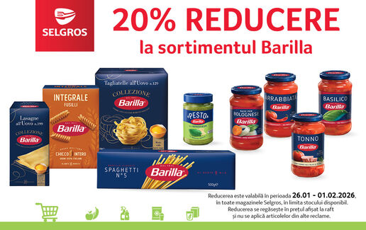 20% reducere la tot sortimentul Barilla