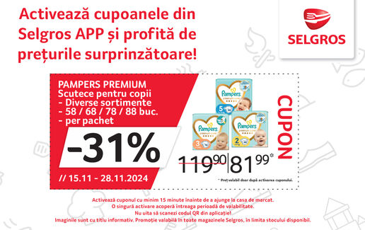 31% la scutece Pampers Premium