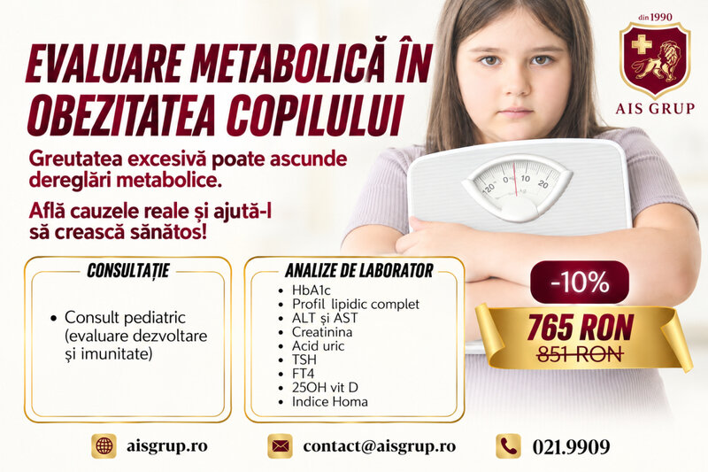 Ofertă AIS: evaluare metabolică în obezitatea copilului – 765 lei - AIS Pharma & Clinics