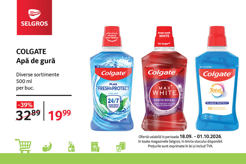 Ofertă Colgate apă de gură - Selgros