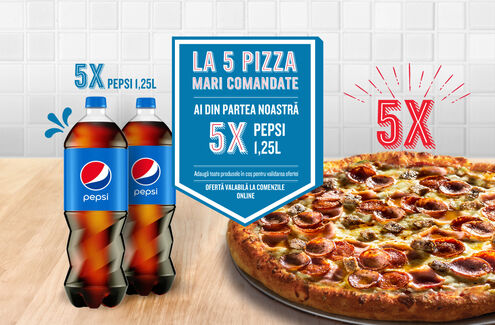 La 5 pizza mari ai 5 sticle de Pepsi