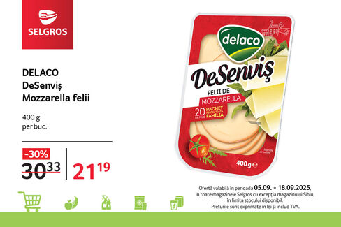 Mozzarella felii Delaco DeSenviș