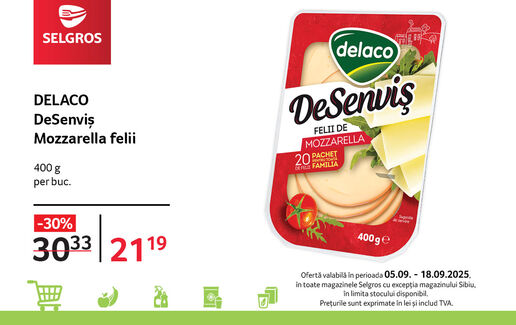 Mozzarella felii Delaco DeSenviș
