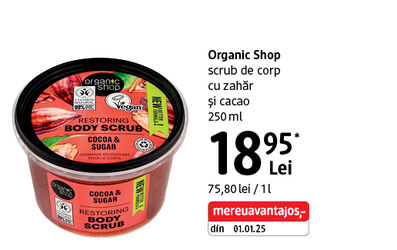 Scrub de corp Organic Shop cu zahăr și cacao