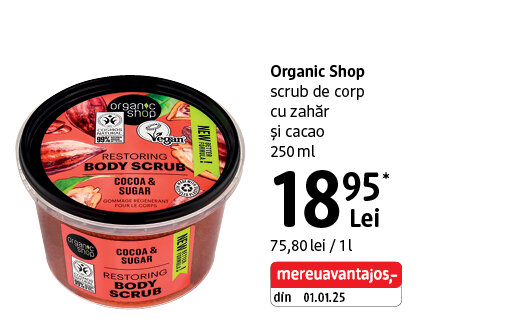 Ofertă Scrub de corp Organic Shop cu zahăr și cacao - dm
