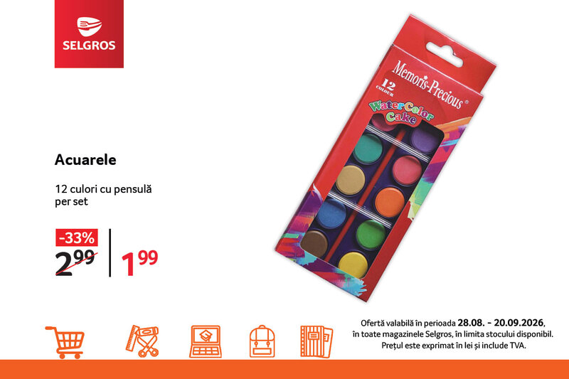 Ofertă Set de acuarele cu 12 culori - Selgros