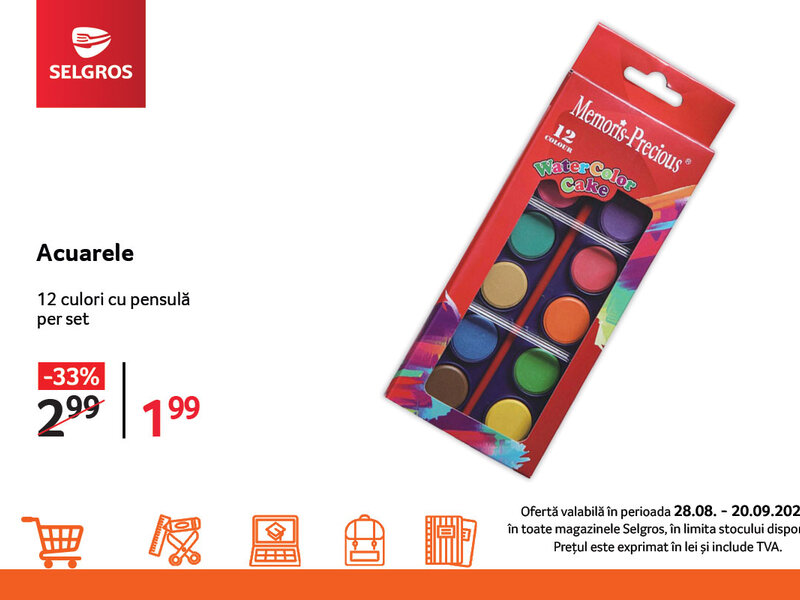 Ofertă Set de acuarele cu 12 culori - Selgros