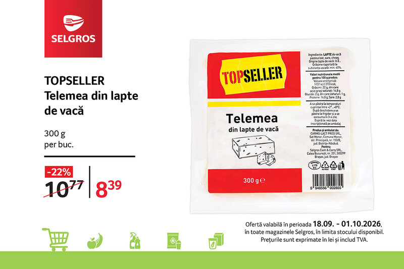 Ofertă TOPSELLER Telemea din lapte de vacă - Selgros