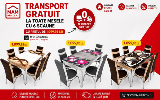 Transport gratuit la mesele cu 6 scaune