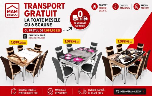 Transport gratuit la mesele cu 6 scaune