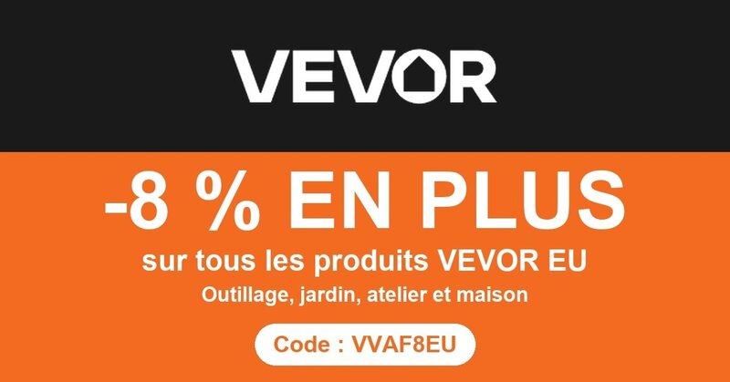 Cupon VEVOR : -8 % supplémentaires sur tous les produits EU - Vevor.com