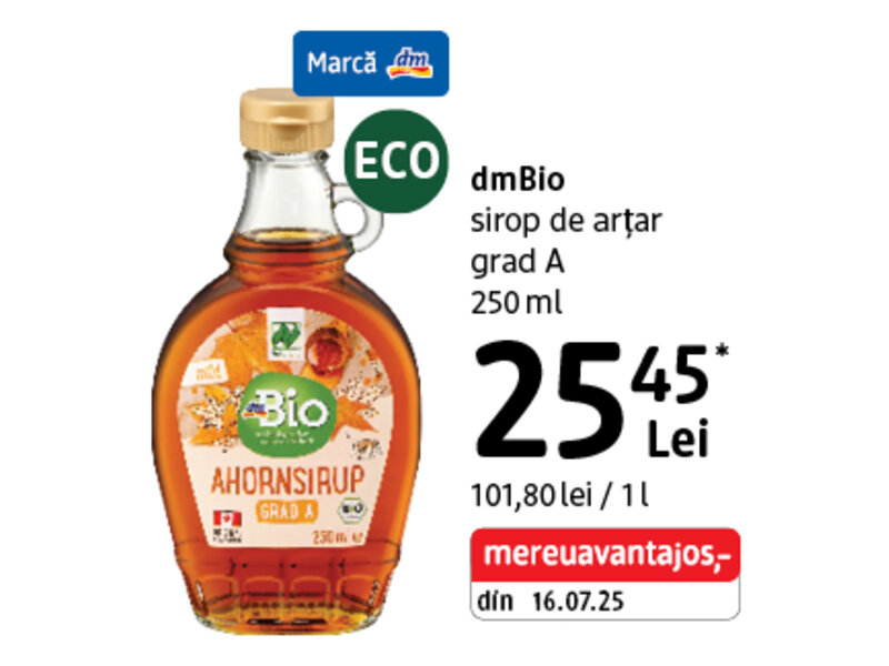 Ofertă dmBio sirop de arțar grad A - dm